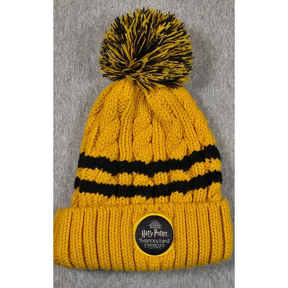 Harry Potter Forbidden Forest Experience Hufflepuff Beanie Yellow Black Pom Hat